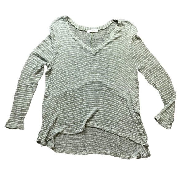 Honey Belle Women's Rayon Blend Green Striped V-Neck Relaxed Sweater Size Large - Picture 1 of 9